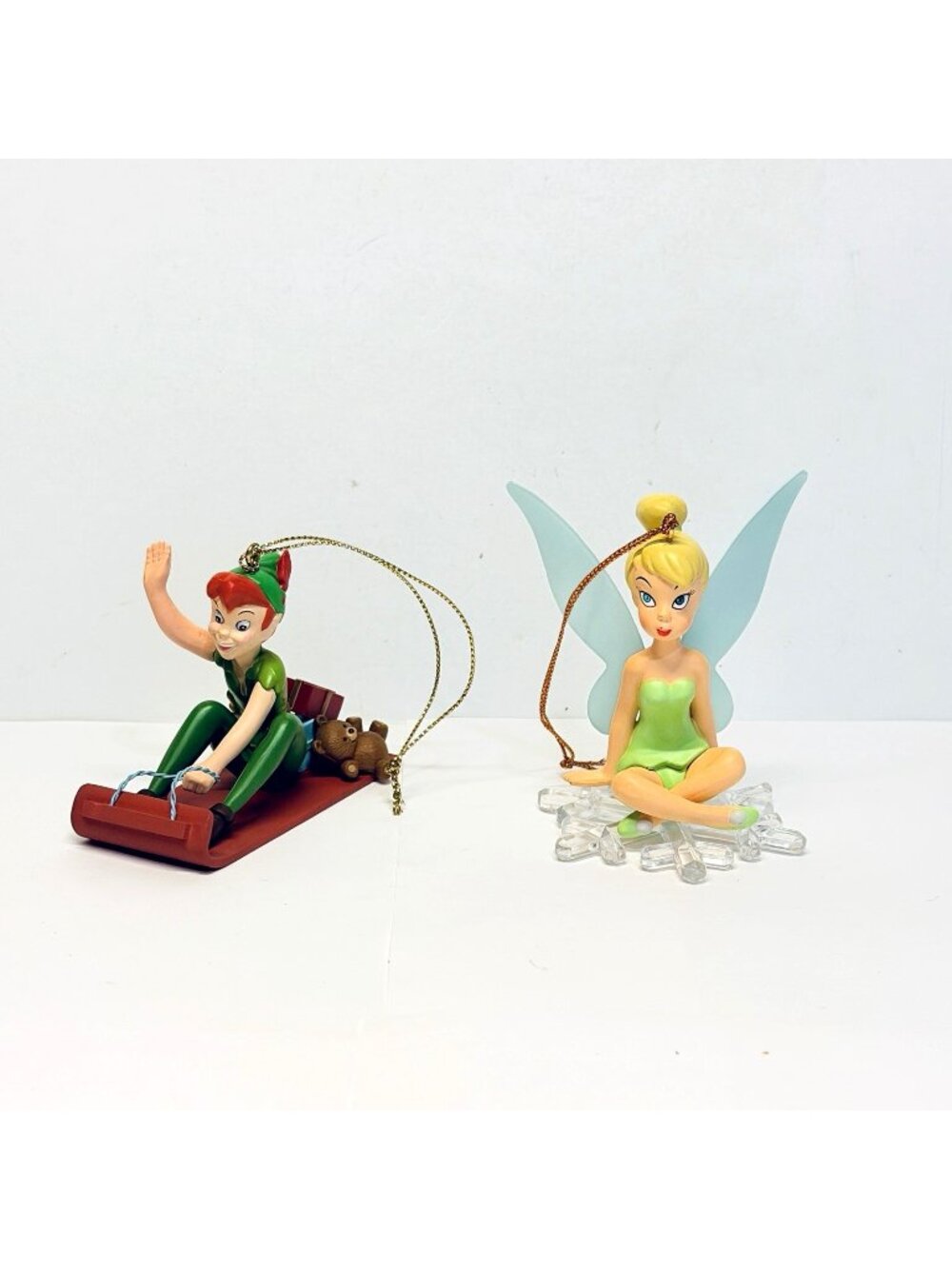 Disney Grolier 2 Ornaments Peter Pan and Tinkerbell w/ Boxes